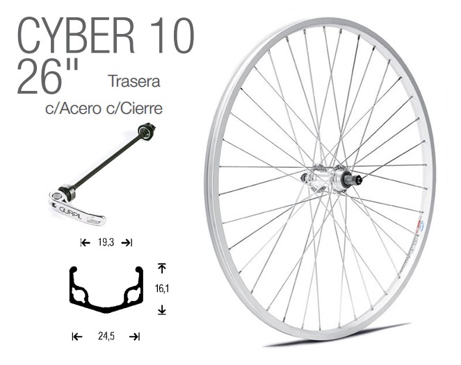 RUEDA BICICLETA TRASERA 26 CYBER-10 BUJE ACERO CIERRE RAPIDO